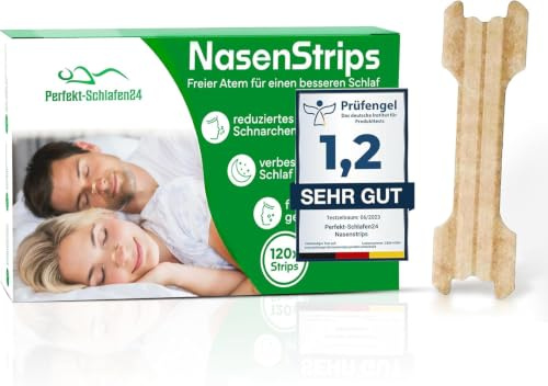 Perfekt-Schlafen24® 120x Extra Starke Nasenpflaster gegen Schnarchen - 66x19mm - Anti Schnarch Nasenstrips - Besser schlafen ohne schnarchen & besser atmen für Sport - Snoring Nose Strips