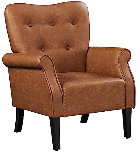Yaheetech Ohrensessel modern Holzbeine Sessel Polstersessel Fernsehsessel mit Armlehnen Einzelsofa Sitzkomfort Retro-braun