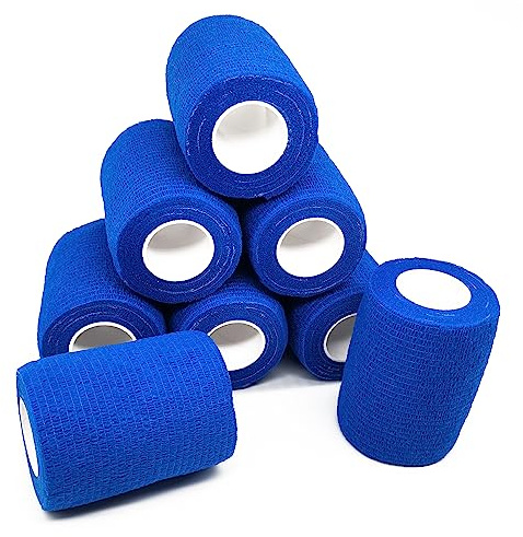 8 Rollen Selbstklebender Verband Elastische Tape Wasserfest Binde Haftbandage Fixierbinde für Knie Beine Hand Wrist und Sprunggelenk 7.5cm x 4.5m Blau