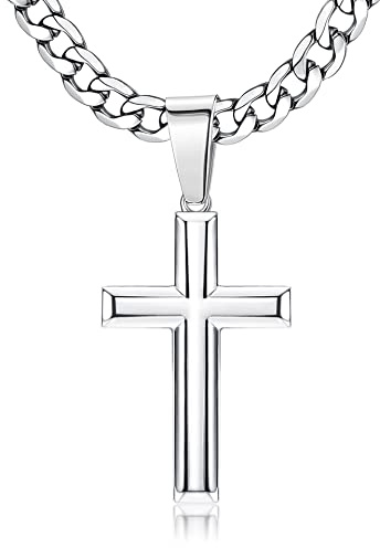 Chriscoco Kreuz Kette Silber 925 für Herren Damen Halskette Herren Männer | Kreuz Anhänger mit 5MM Edelstahl Kubanische Kette, Silber Kette Herren 925, Kreuzkette, Silberkette, 41/46/51/56/61/71/76CM