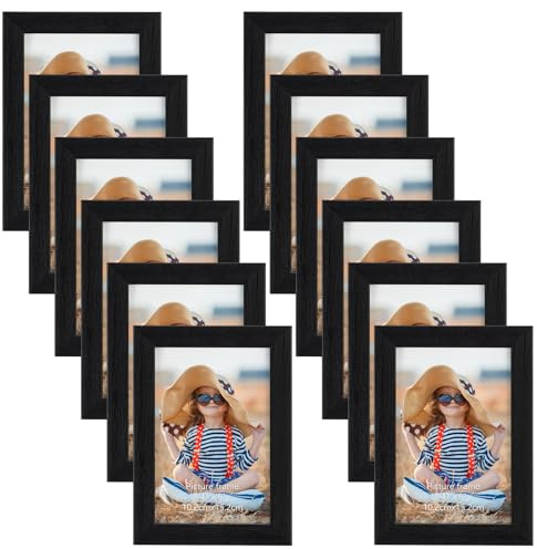 EXYGLO 12er Set Bilderrahmen 10x15 cm, Schwarz Fotorahmen für 15x10 cm Fotos und Bilder - Wand- oder Tischaufsteller