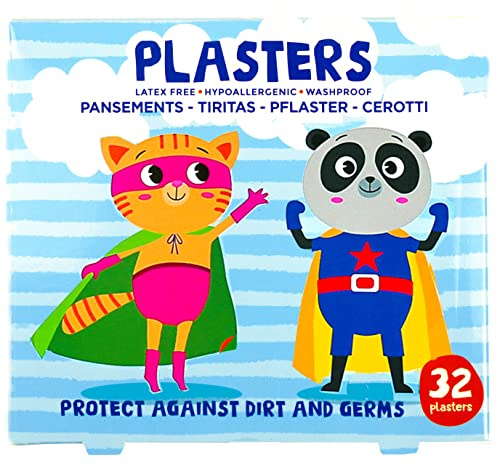 Kinder Superhelden Pflaster / x32 Streifen / Latexfrei / Hypoallergen / Waschfest / Atmungsaktiv / / Zwei gemischte Boxen