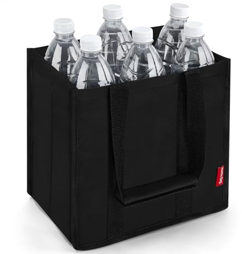 Eurhomewit Flaschentasche 6 Flaschen, Flaschenträger Wasserflaschen Auch für 1,5 Liter Flaschen, Wiederverwendbar Männerhandtasche Getränketasche für Bierflaschen Weinflasche, Schwarz