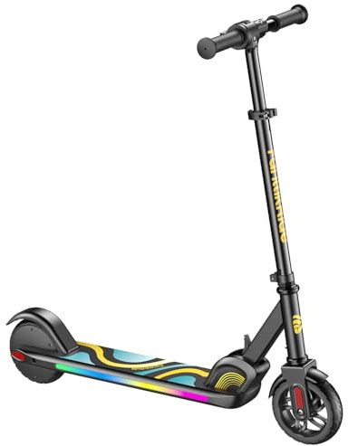 FanttikRide C9 Pro Elektroroller für Kinder 8-12 Jahren, Bunte Regenbogenlichter, 8/12/16 km/h, 8KM Reichweite, LED-Anzeige, Höhenverstellbar, Faltbar, für Jungen und Mädchen Schwarz
