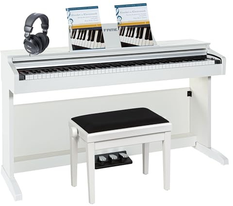 Fame Digitalpiano Set, DP-2000 WH, 88 Tasten, Hammermechanik, 16 Sounds, 128-fache Polyphonie, inklusive Klavierbank, Kopfhörer, Notensammlung
