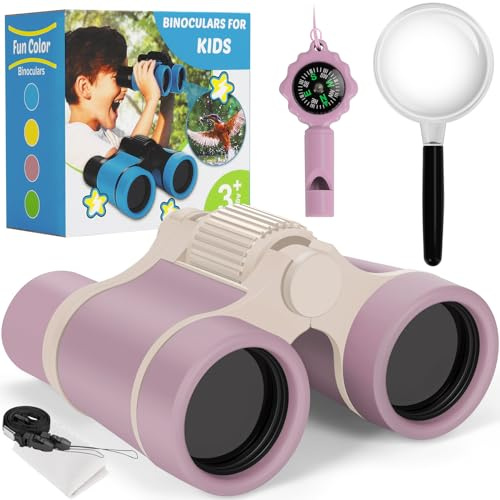 Ferngläser für Kinder, Kinderfernglas Spielzeug für 3 4 5 6 7 8 Jahre Jungen und Mädchen, Set mit Lupe & Kompass – Outdoor Spielzeug für Kinder Im Alter Von 3-8 Jahren (Rosa)