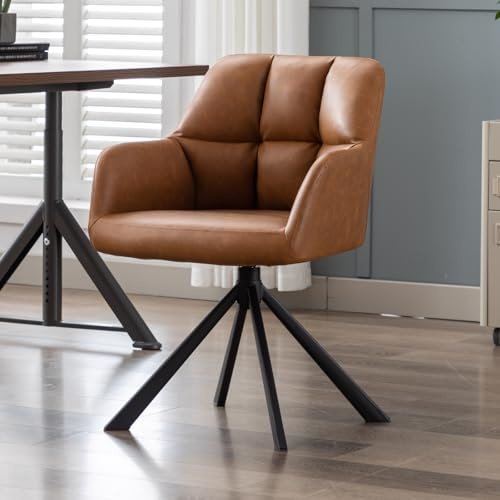 chairus Schreibtischstuhl PU Leder Bürostuhl 360° Drehbar Schreibtischstuhl Sessel für Arbeitszimmer Drehstuhl ohne Rollen (Braun(Metallbeine))