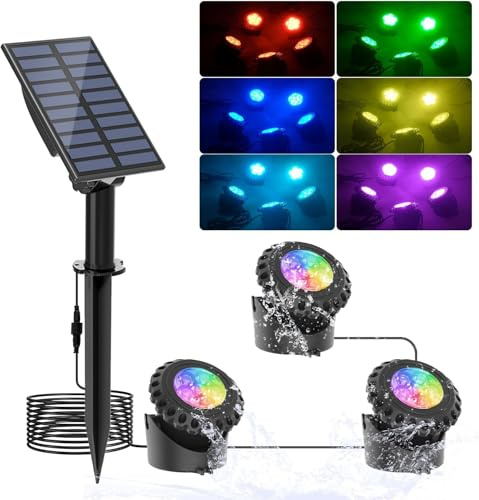 NATPOW RGB Teichbeleuchtung Solar, IP68 Wasserdicht Unterwasser Licht Solar Farbwechsel Unterwasserbeleuchtung Teich Licht Für Terrasse, Dekoration, Garten