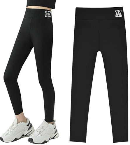 HOTUT Leggings Mädchen, high Waist Sport Leggings, Basic Lange Sporthose Kinder, Sportleggings mädchen Elastisch Fitness Hose, Sporthosen Einfarbig für Tanz Yoga Alltag