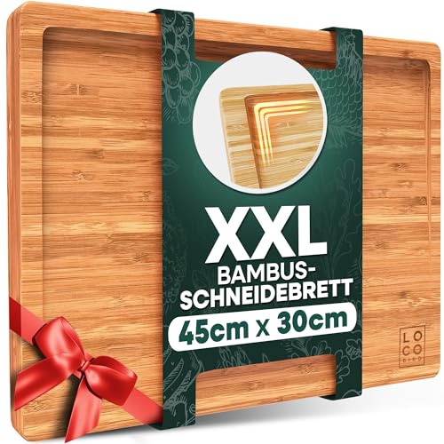 Loco Bird Schneidebrett Holz 45x30cm – Holzbrett groß für die Küche, Schneidbrett mit Saftrille, messerschonender Holzschneidebrett, Bambus Brett, Cutting Board Wood, Chopping Board, Küchenbrett
