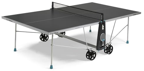CORNILLEAU 100X Outdoor & Indoor Tischtennisplatte - Klappbar - Wetterfest - 4 mm Melaminharzplatte -Tischtennistisch für draußen - Turniermaße - Grau