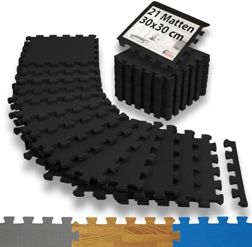 ALPIDEX Bodenschutzmatte 1,95 m² 21 Stück 30x30 cm Puzzlematte Sportmatte | Schutzmatten, Trainingsmatte, Unterlegmatte, Stecksystem, schalldämpfend, Fitnessgeräte, Turnmatte, Keller