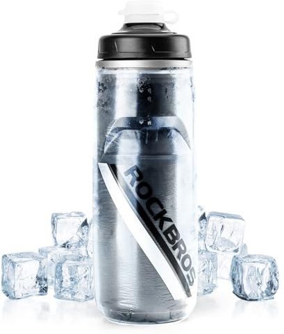 ROCKBROS Trinkflasche Fahrrad 620 ml auslaufsichere Sportflasche 4 H Kühlenhalten Wasserflasche Water Bottle für Radsport, Fitness, Wandern Schwarz