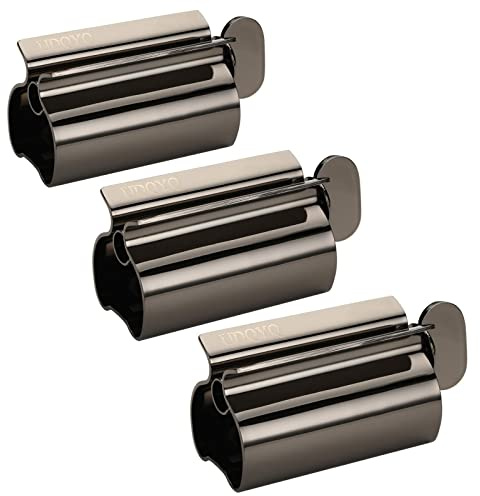 UDQYQ Tubenquetscher Tubenpresse,3-er Pack Zahnpasta Squeezer Edelstahl Sparen Zahnpasta total Squeeze Out leere Rohre,Edelstahl Zahnpasta Sitzhalter mit Standfunktion. (Schwarz)