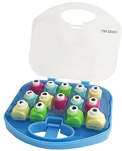 EXERZ Bastler Kunst-& Handstanz-Set 14 Stück - DIY Stanzwerkzeuge für Bastelarbeiten, Karten, Dekorationen und Konfettiherstellung (Blau)