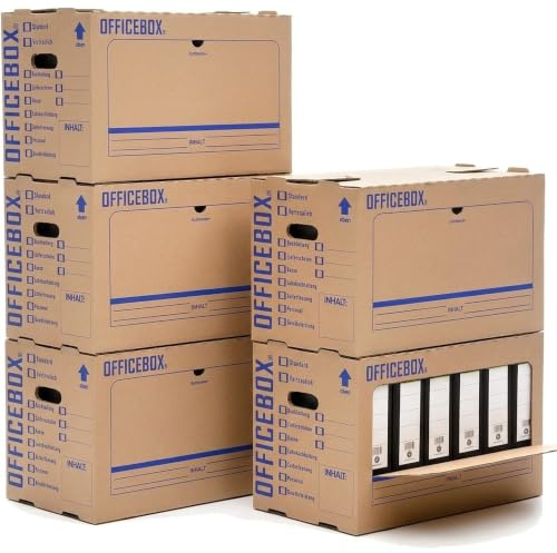 KK Verpackungen Ordnerkarton Archivbox für 6 Ordner | 10 Stück, Doppelwellig bis 40 kg | Stapelbar mit Sichtfenster & Beschriftungsfeldern | Ohne Klebeband faltbar | Archivkarton Braun