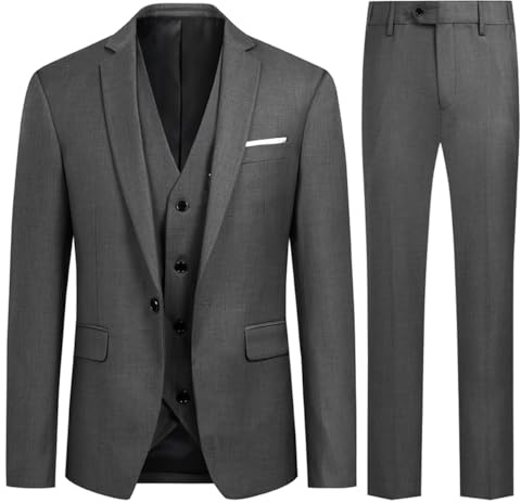 Allthemen Anzug Herren Slim Fit 3 Teilig Anzüge Modern Herrenanzug 3-Teilig Sakko Hose Weste für Business Hochzeit Grau M