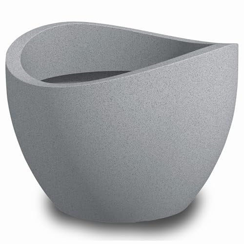 Scheurich Wave Globe 40, Pflanzgefäß/Blumentopf/Pflanzkübel, rund, Farbe: Stony Grey, hergestellt mit recyceltem Kunststoff, 10 Jahre Garantie, für den Außenbereich
