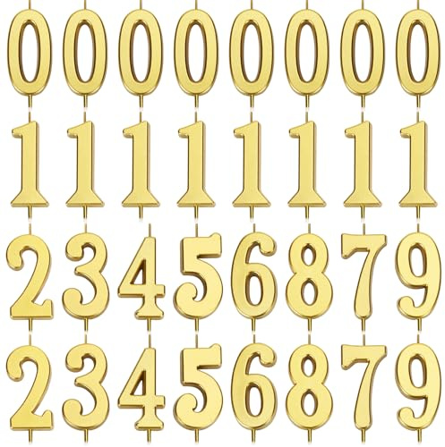 32 Stk Geburtstags Zahlenkerzen, 0-9 Zahlenkerzen für Kuchen mit einem Halter unter Jeder Goldenen Zahlenkerze Universelle Zahlenkerzen für Kuchen für Geburtstagsfeier und Jubiläumsfeier
