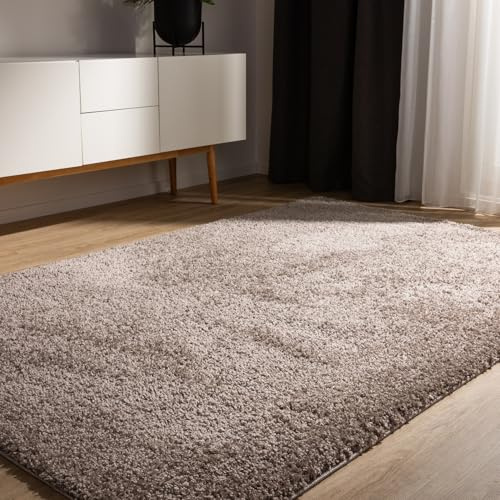 benuta Basic Hochflorteppich Teppich Wohnzimmer Sohari - Taupe 60x120 cm - Minimalistischer Look - Weich & Waschbar - Für Schlafzimmer, Flur oder Esszimmer - Geeignet für Fußbodenheizung
