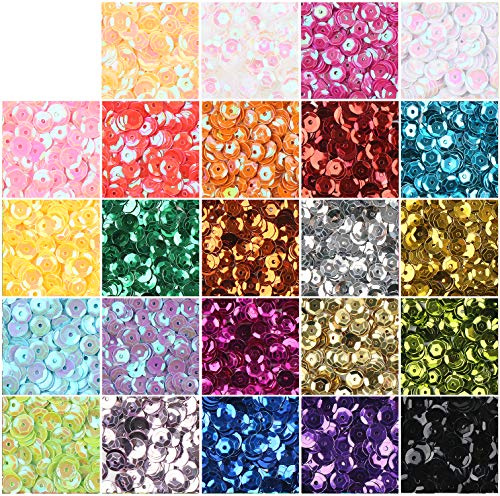 CCINEE Lose Pailletten, Großpackung 24, Regenbogenfarben, runde Cup-Pailletten zum Nähen, Basteln, Nageldekorationen, 16000 Stück, 6 mm