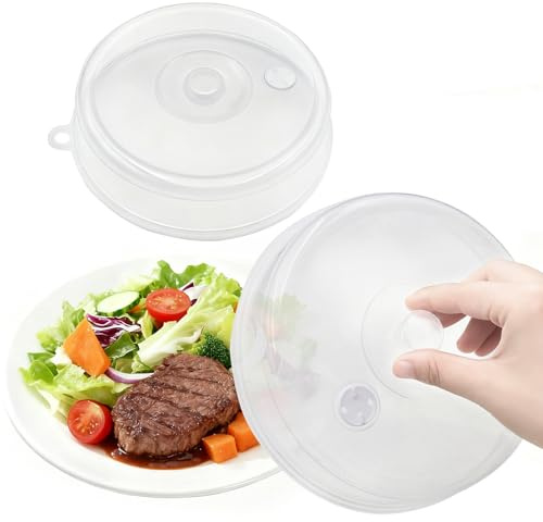 2 Stück Microwellenabdeckungen, Abdeckhaube Mikrowelle zum Erhitzen von Lebensmitteln, 23cm und 17cm Transparent Mikrowellendeckel mit Einstellbarem Dampfbelüftung für Verhindert Spritzen