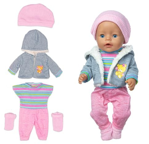 Ruikdly Puppen Puppenkleidung 36-45 cm, Puppenkleider Set, Kleidung Outfits für Baby Puppen, mit Mantel Bluse Hosen Hut und Socken Geschenk für Baby Kinder Mädchen Jungen