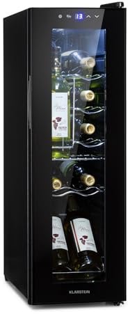 Klarstein Weinkühlschrank, 1 Zonen Getränkekühlschrank Klein, Kleiner Weinschrank 32L, Wein-Kühlschrank Klein mit Glastür, Indoor/Outdoor Flaschenkühlschrank, Wine Fridge 5-18°C, 12 Flaschen