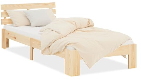 Homestyle4u Bett 90x200 mit Lattenrost Holz Kiefer Natur Holzbett 90x200 Einzelbett 90 x 200 cm Massivholzbett Bettgestell