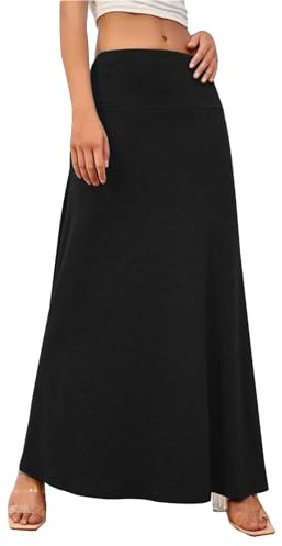 Adigaber Damen Langer Rock Elastischer Hoher Taille Maxi-Yoga-Rock | Einfarbig, Lang, Elastischer Taillenbund, Party, Strand, Bauchformend, Weich, Lässig