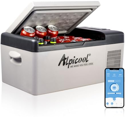 Alpicool C15 15L Kompressor Kühlbox 12v Mini Kühlschrank Elektrische Camping-Gefrierbox Klein Tragbare für Auto, Lkw, Boot, RV mit USB Anschluss,-20℃-20℃