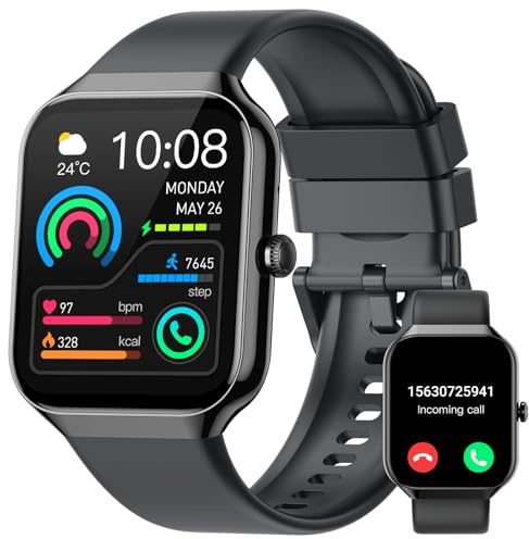 Smartwatch Herren Damen, Fitnessuhr Herzfrequenz Schlafmonitor Schrittzähler Uhr, 1.96 Smart Watch Bluetooth Anrufe, 113+Sportmodi Sportuhr, IP68 Wasserdicht Fitness Tracker für iOS Android Schwarz