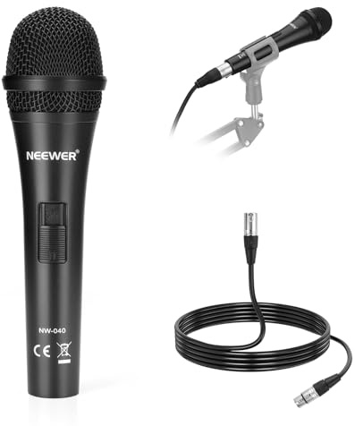 Neewer Dynamisches Nierenmikrofon mit XLR-Stecker auf XLR-Buchse, starre Metallkonstruktion, für professionelles Pickup von Musikinstrumenten, Stimme, Rundfunk, Sprache, Schwarz (NW-040)