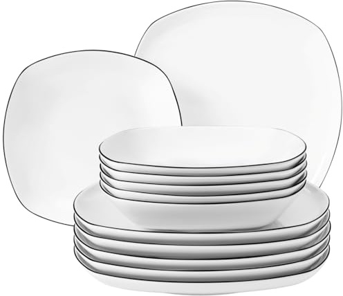 Seltmann Lido Tafelservice, Eckig, Schwarz, 12-Teilig, 1-teilig
