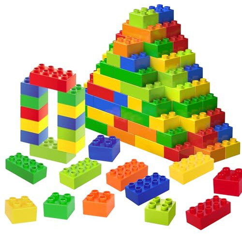 Große Bausteine, 60 Teile Steine in 6 Farben und 2 Maße, kompatibel mit Duplo und Allen führenden Marke, ideales Spielzeug für Kinder ab 3 Jahre