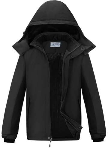 OutPro Herren Skijacke Winterjacke Warme FleecejackeWasserdicht Winddicht Funktions Baumwolljacke Winterjacke Outdoor WandernTibetisch schwarz,M