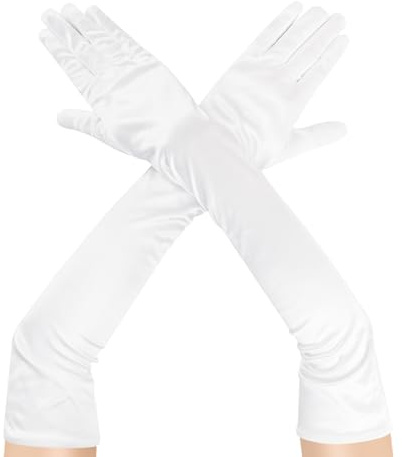 ztowoto Elegante Schwarze Handschuhe Satin-Frauen Lange Handschuhe Schwarz Daumenloch, Abendhandschuhe 1920s FüR Oper Abend Party Tanz Hochzeit Prom (58cm / 23in)