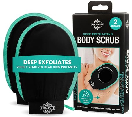 Dermasuri Tiefenpeeling-Handschuh – Polierender Körperpeeling-Handschuh & Bräunungsentferner – Koreanischer Peelinghandschuh & Hautreiniger für Frauen & Männer – Peeling Keratosis Pilaris – 2 Stück