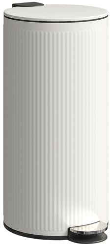 HOMCOM Mülleimer 30 L Treteimer mit Softclose-Deckel und Pedal, Abfallsammler mit abnehmbarem Inneneimer, Abfalleimer, Metall, Cremeweiß, 36 x 30 x 60,5 cm