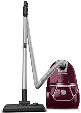 Rowenta Compact Power Staubsauger mit Beutel, 750 Watt, 3 Liter Staubbeutel, 2-in-1-Fugendüse, Home & Car-Set, für alle Bodenarten, kompaktes Design, Bodenstaubsauger, ‎dunkelrot /silber, RO3969EA