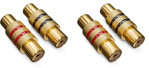 deleyCON 4 Stück Cinch RCA Kupplung als Set - 2X Schwarz + 2X Rot - Audio Video Adapter - Buchse zu Buchse - Verbindungsstück