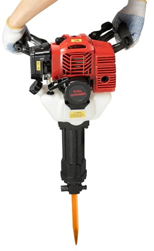Mqwdxzfes Benzin Abbruchhammer 52CC 1900W 55J | 2-Takt Stemmhammer Meißelhammer für Beton & Gestein | Doppelmeißel mit 4 Meißeln & Tragekoffer | Presslufthammer für Bau, Garten & Abbrucharbeiten
