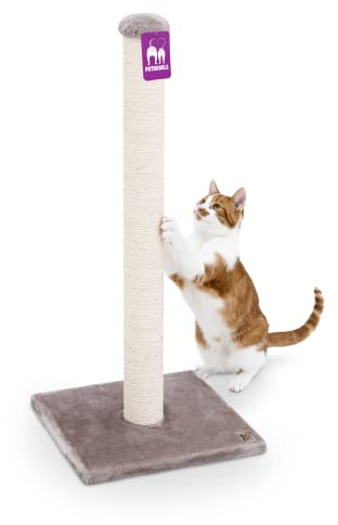 Petrebels Kratzbaum Maine 90, Stabiler Kratzsäule mit 90 cm Sisalstamm, Kratzstamm für große Katzen & Kitten, platzsparende & robuste Katzenkratzsäule in Cappuccino, 40x40x90 cm