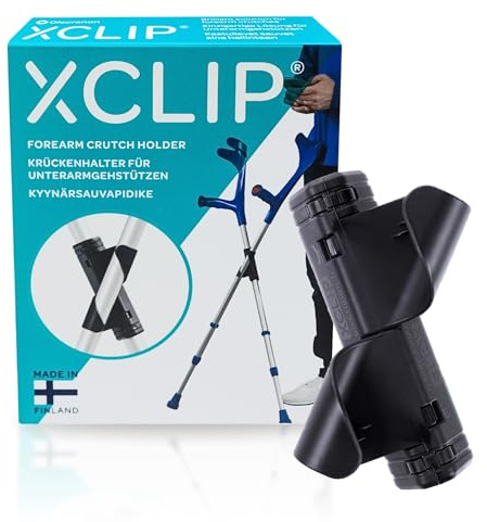 XCLIP Unterarm Krückenhalter für Runde Gehstöcke, Halterung 64-72 mm | X-förmiges Design für Alltag und Reisen, leicht mitzunehmen, schnell zu befestigen und als Krücken zubehör griffbereit