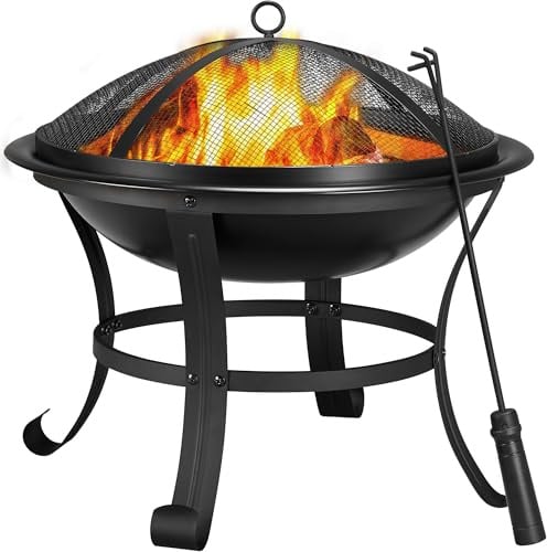 Yaheetech Ø 54cm Feuerschale mit Funkenschutz, Outdoor Feuerstelle Feuerkorb, Fire Pit, Feuerschalen für den Garten, Heizung, Terrasse, Lagerfeuer und Camping