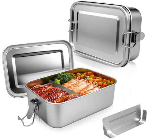 Ouxayapl 850ml Brotdose Edelstahl mit 2 Fächern, Brotdose Metall Auslaufsicher,BPA-frei für Picknick, Schule, Arbeit