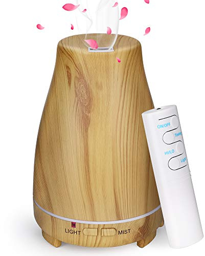 Aroma Diffuser，GeeRic 200ML Luftbefeuchter Ultraschall Vernebler,Raumbefeuchter Aromatherapie Öle Duftlampe mit 7 Farben LED Helles Holz
