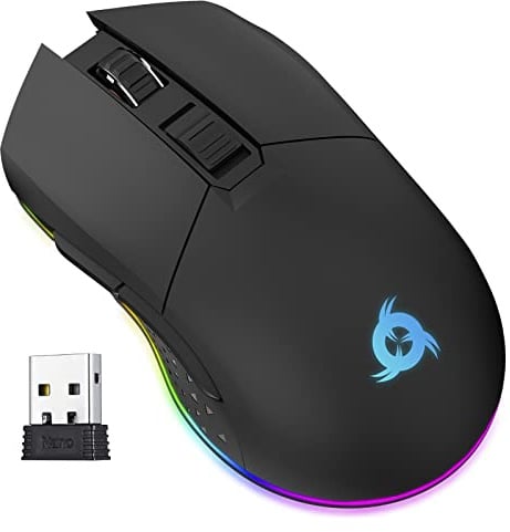 KLIM Blaze - Wiederaufladbare kabellose RGB Gaming Maus - NEU - Hochpräziser Sensor mit Langer Akkudauer - Einstellbar auf bis zu 10000 DPI - Kabel- und Funk Maus Modus (Schwarz)