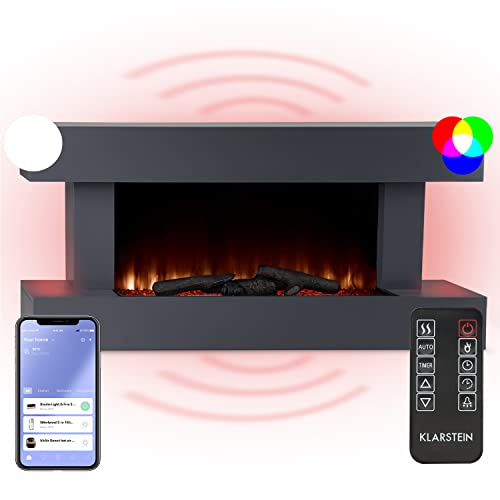 Klarstein Elektrokamin, Elektro Heizungen für Wohnzimmer & Innenräume, Elektrischer Kamin mit LED Flammen, Kamin mit Fernbedienung, Elekrokamin, App-Funktion Temperaturregelung, Heizung 2000 W