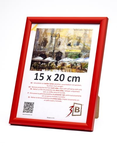 3-B Bilderrahmen MAUI - Rot - 15x20 cm - Holzrahmen, Fotorahmen, Portraitrahmen mit Acrylglas